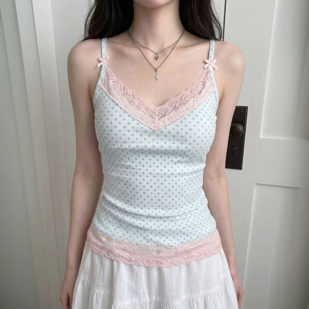 Zara Pure Lace Trim Strappy Polka Dot Slim Fit Cami Top